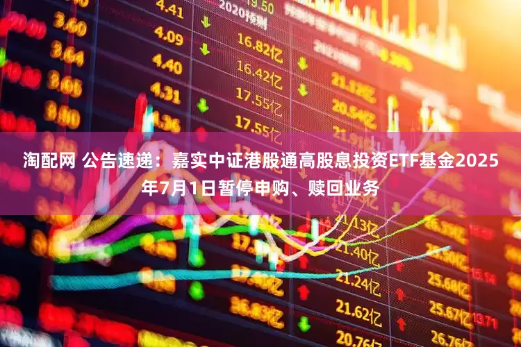 淘配网 公告速递：嘉实中证港股通高股息投资ETF基金2025年7月1日暂停申购、赎回业务